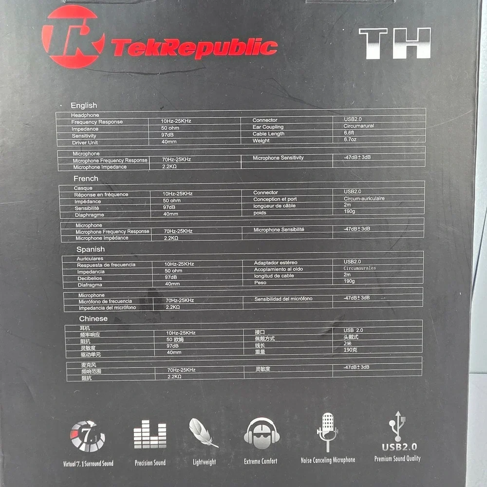 TekRepublic‎ TH Lightweight Gaming Headset Virtual 7.1 Surround Sound USB